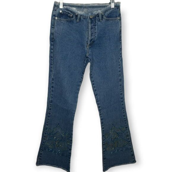 Y2K Flare Embroidered Beaded Low Rise Jeans sz 38 - Picture 1 of 8